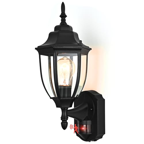 Porch Lights Outdoor Motion Sensor Wall Sconce Anti-Rust Aluminum, Exterior Outdoor Wall Lights Dusk to Dawn Porch Light Fixture Wall Mount for House Outside Patio - color: Black, size: Standard - 1 Pack