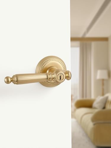 1 Pack Gold Door Lever with Lock and Key Entry Satin Brass Door Handle Door Lever Brushed Gold Bedroom and Bathroom Zinc Alloy - color: Satin Brass
