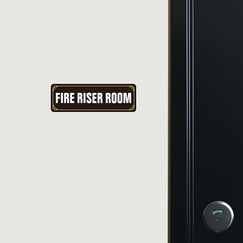 (2 Pack) Fire Riser Room Sign, Self Adhesive Rust Free and Reflective Aluminum Metal Sticker Signs for Wall and Door (9 x 3 inches, Black/White) - color: Black /White