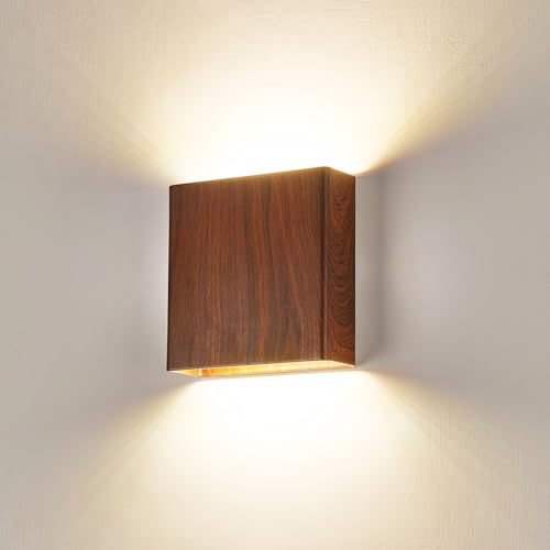 Walnut Wood Grain Indoor Outdoor Up and Down Wall Sconce, 5%-100% Dimmable 18W, 5CCT (2700K-5000K), Modern Lighting for Living Room/Porch, CRI90+, 120V-277V, ETL FCC Certified - color: Walnut wood, size: 1pack