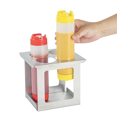 Restaurantware Squeeze Bottle Holder 1 Count 6.30 x 7.01 x 6.26 Inches Stainless Steel Condiment Organizer - Four-Hole Durable Kitchen Rack - Silver Prep Station Organizer - size: Fits 1/6 Size Opening, style: Four Holes, Holder