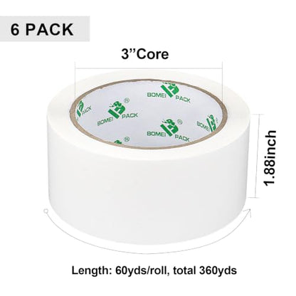 BOMEI PACK Packing Tape with Red Dispenser White Packaging Tape for Shipping Moving Strong Sealing Adhesive Industrial Depot Tapes for Storage 1.88 inch x 60 Yards, 6 Rolls - color: white