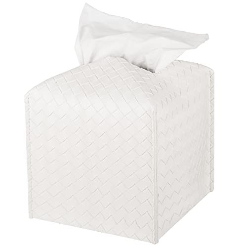 Tissue Box Cover Square Leather Facial Paper Holder, White - color: White, size: square