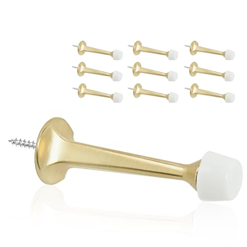 10 Pack Gold Solid Rigid Door Stops - Heavy Duty Door Stoppers Wall Protector with Soft Rubber Tips, Brushed Brass - color: Brushed Brass, size: 10 Pack