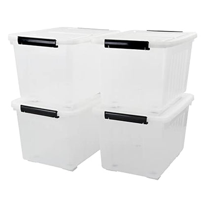 4-Pack 30L Plastic Storage Bin with Lid, Stackable Containers Box - size: 30 L