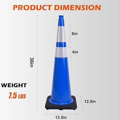 4-Pack Blue Reflective Traffic Cones 36" - Road Safety - color: Blue, size: 36inch