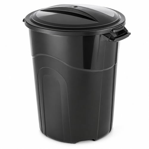 32 Gallon Outdoor Trash Can with Locking Lid, Plastic Garbage Bin - size: 32-Gallon Round
