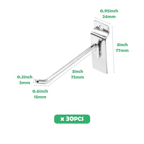 30Pcs 4 Inch Silver Slatwall Panel Hooks, Heavy Duty Slat Wall Hanging Display Hooks Pegboard Metal Hanger Hook for Gridwall Garage Shop Retail - color: Silver, size: 4 Inch