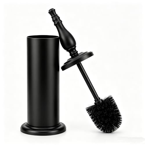 Matt Black Toilet Brush and Holder Set, Toilet Bowl Brush with Heavy Duty Wide Base,Deep Cleaning Modern Bathroom Cleaner Brush -Space Saving