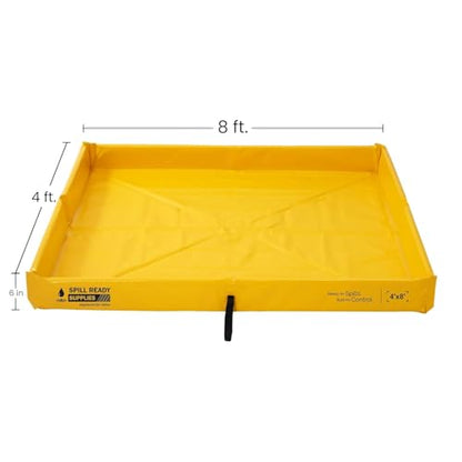 (4-Pack) 4' x 8' Foam Wall Spill Containment Berm, 22oz PVC - 115 Gallon Sump, 4x8 Folding Duck Pond, Yellow with 0.75" Drain - Reusable Oil, Fuel & Chemical Spill Containment Tray - size: 4' x 8'