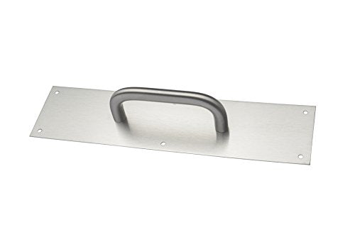 Rockwood 102 X 70B.32D Stainless Steel Pull Plate, 15" Height x 3-1/2" Width x 0.050" Thick, 5-1/2" Center-to-Center Handle Length, 5/8" Pull Diameter, Satin Finish