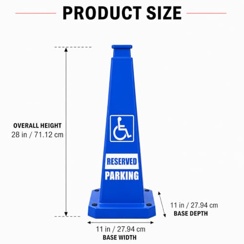 Reserved Parking Cones Blue 3 Pack, 28 Inch Handicap Traffic Cone with Wheelchair Symbol, Durable Safety Marker with Stable Base for Parking Lots, Hospitals and Commercial Areas - color: Blue, size: 28INCH With Caution Sign