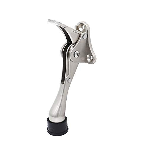 Kickdown Door Stop Door Holder semi-Automatic Doorstop 4-Inch Hands-Free Open with Spring Lever Rubber Tip Satin Nickel - color: Satin Nickel