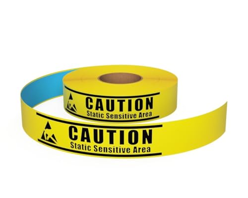 Inline Industrial, 5S Floor Marking Tape, Electrostatic Discharge Safety (ESD) (Caution Static Sensitive Area Text w/Hazard Symbol, Yellow, 3") - color: Yellow, size: 3", style: "CAUTION Static Sensitive Area" Text w/ Hazard Symbol