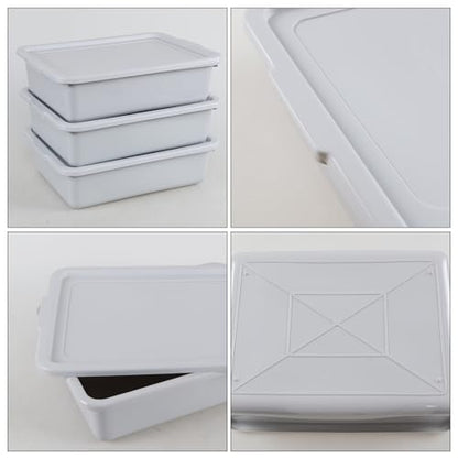 3 Packs 15 L Plastic Bus Tubs with Lids, Commercial Bus Box, Gray