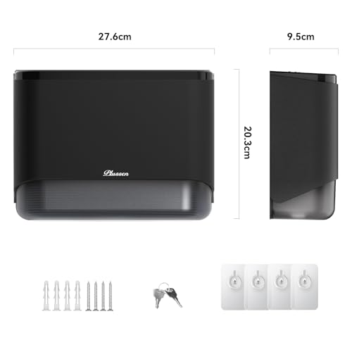 Commercial Paper Towel Dispenser Wall Mount C-Fold Multifold Trifold Towels Dispenser for Bathroom，Two Key Lock Design No-Drilling Adhesive & Screws Included, ABS Built (Black-PN6012) - color: Black-pn6012