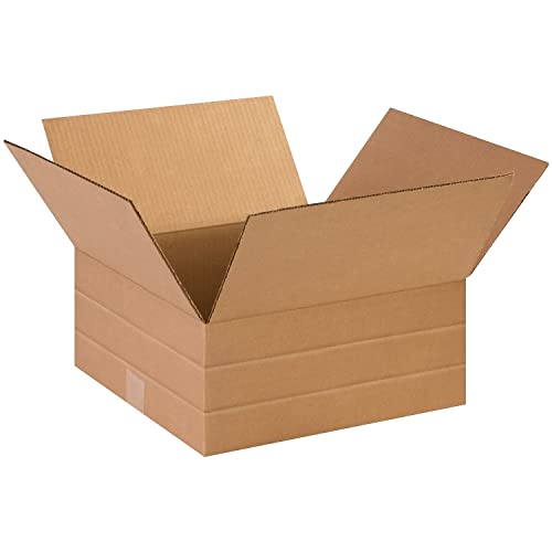 BOX USA MD14146 Multi-Depth Corrugated Cardboard Box 14" L x 14" W x 6" H, Kraft, for Shipping, Packing and Moving (Pack of 25) - style: Multi-Depth