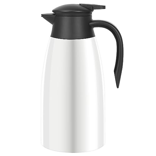 70oz Thermal Coffee Carafe Insulated Coffee Thermos Airpot, Stainless Steel Coffee Carafes Urn For Keeping Hot, Double Walled Insulated Vacuum Flask, Hot Beverage Drink Tea Coffee Dispenser, White - color: White