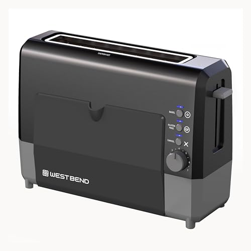 West Bend QuikServe Toaster, 2-Slice Wide-Slot Slide-Through Bread Toaster with Bagel and Gluten-Free Settings and Cool-Touch Exterior Fast Toasting, Includes Removable Serving Tray, 1400-Watts, Black - color: Black
