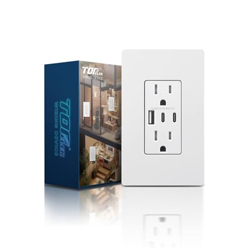 TOPELER USB C Outlet, 15 Amp Tamper Resistant Receptacle with USB-C/A Ports - color: White, size: 15A
