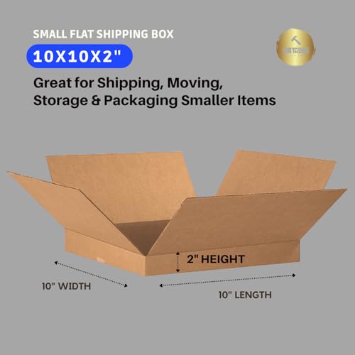 Flat Corrugated Cardboard Shipping Boxes 10"L x 10"W x 2"H | Single-Wall Small Kraft Boxes for Moving, Packing and Storage (25 Pack) - size: 10x10x2