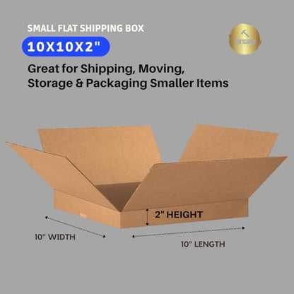 Flat Corrugated Cardboard Shipping Boxes 10"L x 10"W x 2"H | Single-Wall Small Kraft Boxes for Moving, Packing and Storage (25 Pack) - size: 10x10x2