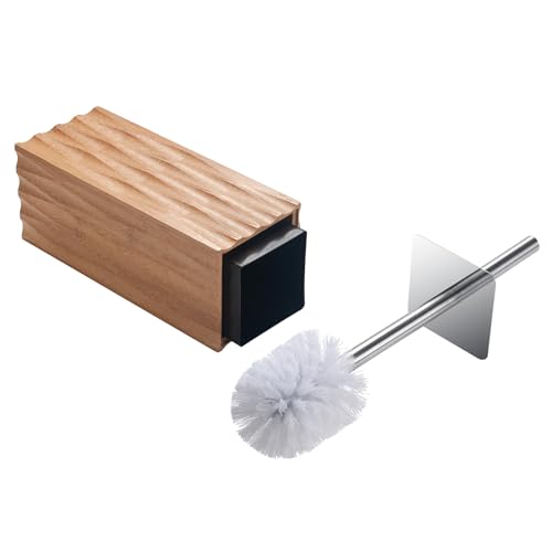 GOBAM Bamboo Toilet Bowl Cleaner with Holder for All Toilet Types, Hidden Stainless Steel Toilet Brush, Bathroom Cleaning Brushes, Toilet Accessories - Natural, with Pattern - color: Natural(with Pattern)