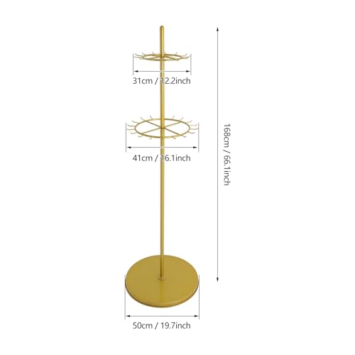66 Inch Tall Tie Rack Belt Display Shelf, Floor Standing Belt Hanger 2 Tier Retail Scarf Stand Jewelry Necklaces Organizer Shawls Purse Shelf for Clothing Store Home (Gold) - color: Gold