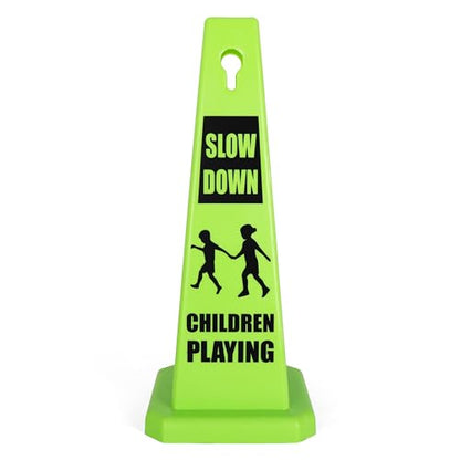 Imperial Standard Children Playing Cone - Children At Play Sign - Four-Sided Slow Down Kids Cones - Child At Play Signs - Drive Slow/Kid Alert Sign (4 Pack - Green) - style: 4 Pack - Green