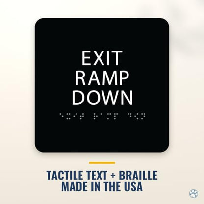 Alpha Dog Exit Ramp Down Sign, 6x6 ADA Braille Sign, Black - color: Black, size: Exit Ramp Down