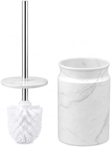 Toilet Brush and Holder Set - Toilet Bowl Brush and Holder with Sturdy Bristles for Thorough Cleaning - Concealed White Bathroom Accessories Toilet Cleaner Brush for Bathroom (Marble Look) - color: White Marble