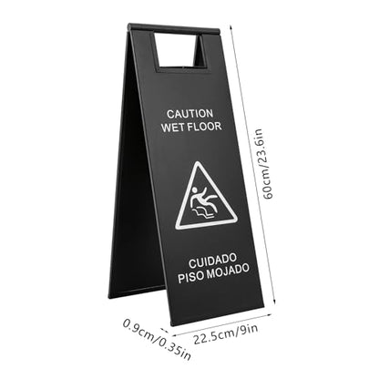 2Pcs 24in Wet Floor Sign,Portable Stainless Steel Caution Wet Floor Sign, Foldable Slippery When Wet Sign 2 Pack Bilingual Design Restaurant Supplies for Hotel Mall Shop Restaurant (Black)