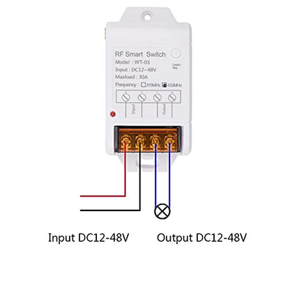 6000 ft Long Distance DC12V 24V 36V 48V Remote Control Switch 433Mhz Remote Transmitter, 12V 30A Remote Relay High Power Water Pump Motor Lighting Industrial Wireless Control Relay