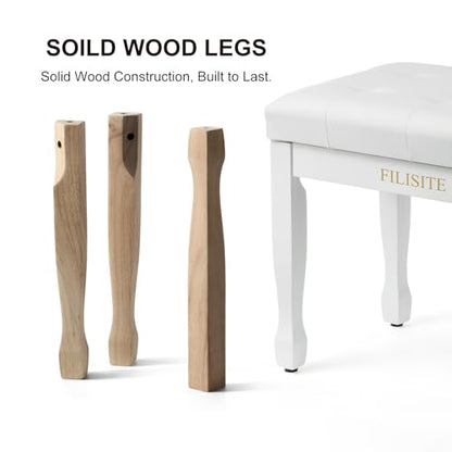 Adjustable Height Piano Bench, Wooden Piano Stool with Waterproof Padded Cushion, Bench Seat for Vanity, Bedroom, Living Room, White - color: Single-white