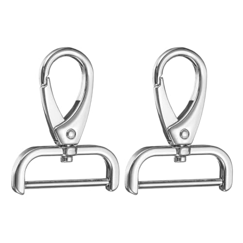 HARFINGTON 2Pcs Detachable Snap Hook Swivel Clasp 1 1/4" D Ring with Swivel Lobster Claw Clasps Hook for Purse Strap Keychain Bag DIY Craft, Silver - color: Silver, size: 1 1/4"
