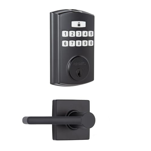 Brinks Fingerprint Door Lock with Lever – Keyless Entry Biometric Lock, Electronic Keypad Fingerprint Deadbolt with Auto-Locking, Front Door Lock and Interior Lever Set, Easy Installation, Matte Black - color: Matte Black, style: Deadbolt & Passage Lever