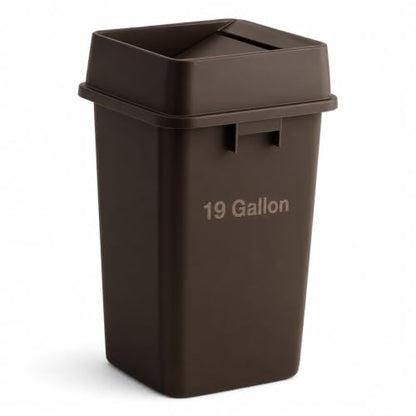 1 Pack Brown 19 Gallon Square Commercial Trash Can with Lid, Heavy Duty Plastic Waste Bin with Venting Channels and Built-in Handles - color: Brown, size: 19 Gallon