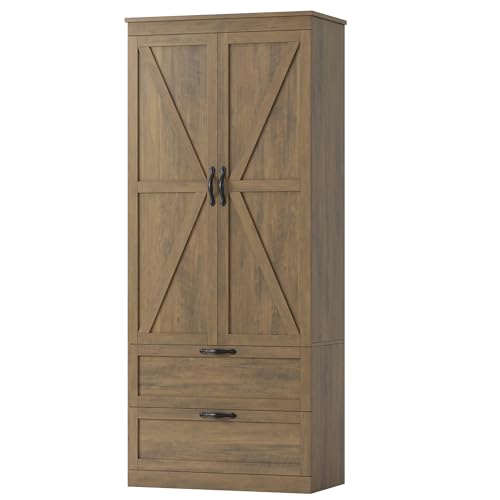 HOSTACK 70" Kitchen Pantry Storage Cabinet, Farmhouse Pantry Cabinet, Brown - color: Rustic Brown