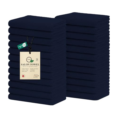 Salon Towels – Pack of 24 (16"x27") 100% Cotton Ring Spun (Not Bleach Proof) Ultra Soft, Highly Absorbent Hand Towels – Bulk for Spa, Gym & Salon (Navy Blue) - color: Navy Blue