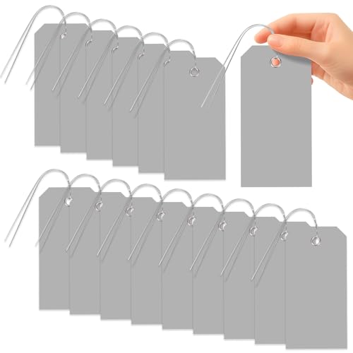 Glarks 101pcs Grey 8 x 16cm Waterproof Writable Tags with String Set, PVC Shipping Tags, Heavy Duty Shipping Moving Tag, Blank Labeling Tag for Home, Office - color: Grey