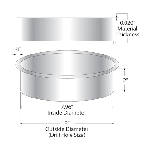 Outwater 8" (Nominal) Diameter x 2" Height 304 Polished Stainless Steel Trash Grommets for Countertop Inserted Trash Chutes - size: 8in. Dia x 2in. H