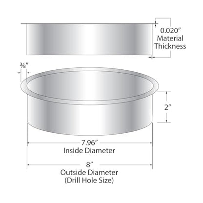 Outwater 8" (Nominal) Diameter x 2" Height 304 Polished Stainless Steel Trash Grommets for Countertop Inserted Trash Chutes - size: 8in. Dia x 2in. H
