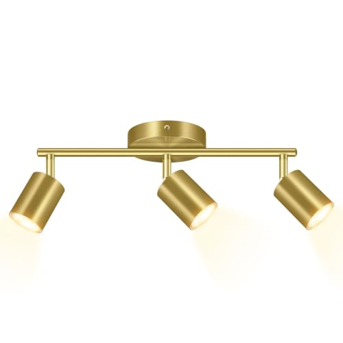 BoostArea LED 3 Light Track Lighting Kit, Gold 3 Way Ceiling Spot Lighting, Flexibly Rotatable Light Head for Kitchen, Living Room, Bedroom, GU10 Bulb Not Included - color: 3 Light-Gold