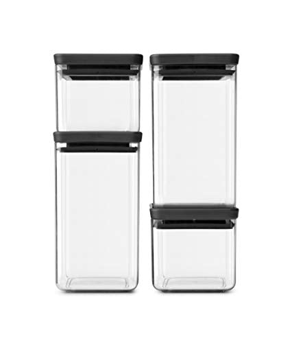 Brabantia Tasty+ 4pc Stackable Food Canisters Set (Dark Gray) 2x 0.7qt & 2x 1.7qt BPA-Free Space-Saving Jars with Silicone Seal Lids for Freshness - color: Dark Gray, size: Set of 4: 2x 0.7 qt & 2x 1.7 qt