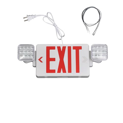 TANLUX Red Exit Sign with Emergency Lights, 1.0 Meter Plug in Exit Sign with Battery Backup Lights for Business, Commerical Emergency Lighting Combo, UL Listed, AC 120V, Double Face, 1 Pack - color: White Red Exit Sign With Emergency Lights, size: 1 Pack