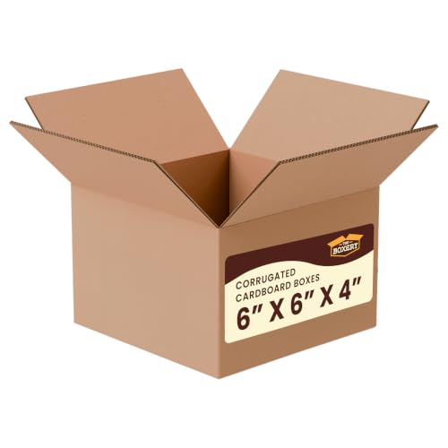 The Boxery 6"x6"x4" Corrugated Cardboard Boxes 100-Pack - size: 6 x 6 x 4"