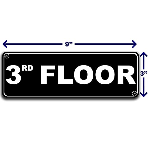 Floor Sign for Door, Acrylic Plastic, Black and White, Rounded Corners, Durable, Long Lasting with Double Sided Tape in the Back - 3" x 9" (3rd Floor) - style: 3rd Floor