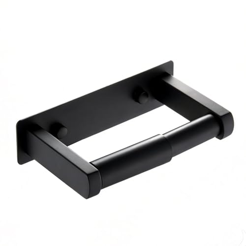 Pokim Matte Black Toilet Paper Holder,Self Adhesive or Screw Wall Mount 304 Stainless Steel Double Post Tissue Holder for Bathroom,Rustproof Heavy Duty Design - color: Matte Black