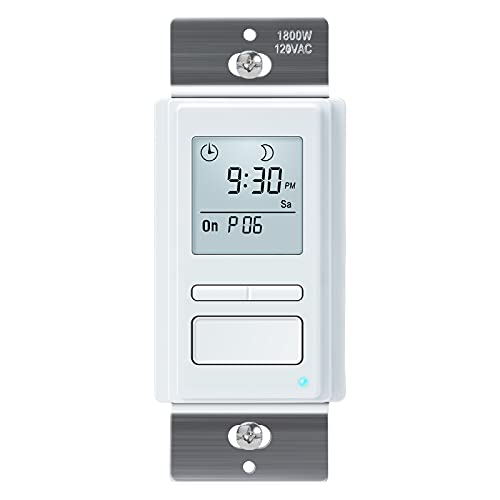 Ortis 7 Day Programmable in-Wall Timer Switch, Sunrise/Sunset Automatic Control and Random Security Mode, Digital Light Switch Timer Indoor with LCD Display for Lights/Fans, Neutral Wire Required - color: White