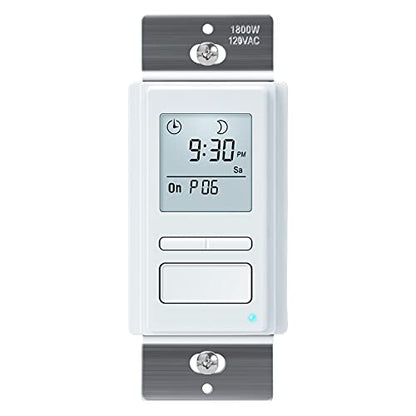 Ortis 7 Day Programmable in-Wall Timer Switch, Sunrise/Sunset Automatic Control and Random Security Mode, Digital Light Switch Timer Indoor with LCD Display for Lights/Fans, Neutral Wire Required - color: White